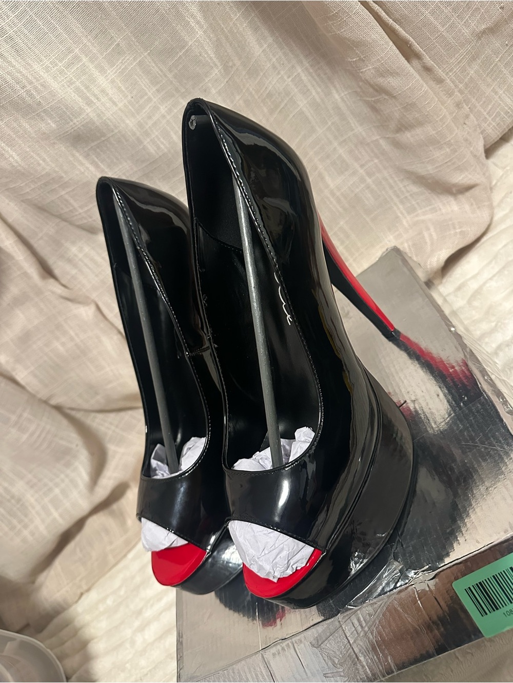 Ellie Shoes Black Patent Peep-Toe Platform Pumps